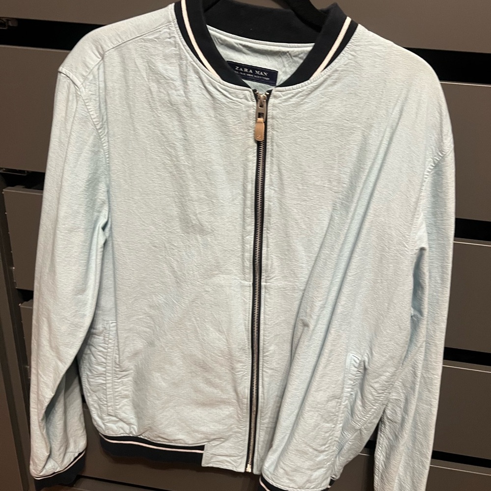 Zara Blue Bomber Jacket with Classic Varsity Style